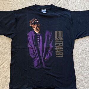 Tultex Black Cotton Tee with Purple Graphic Rod Stewart